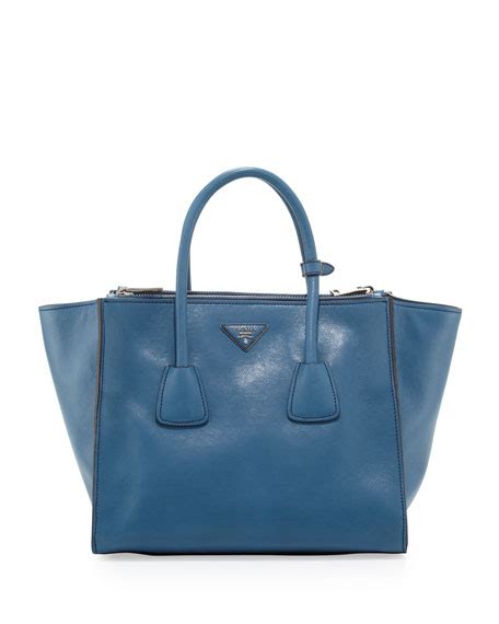 Prada Glace Calf Twin Pocket Tote Bag, Cobalt (Cobalto)